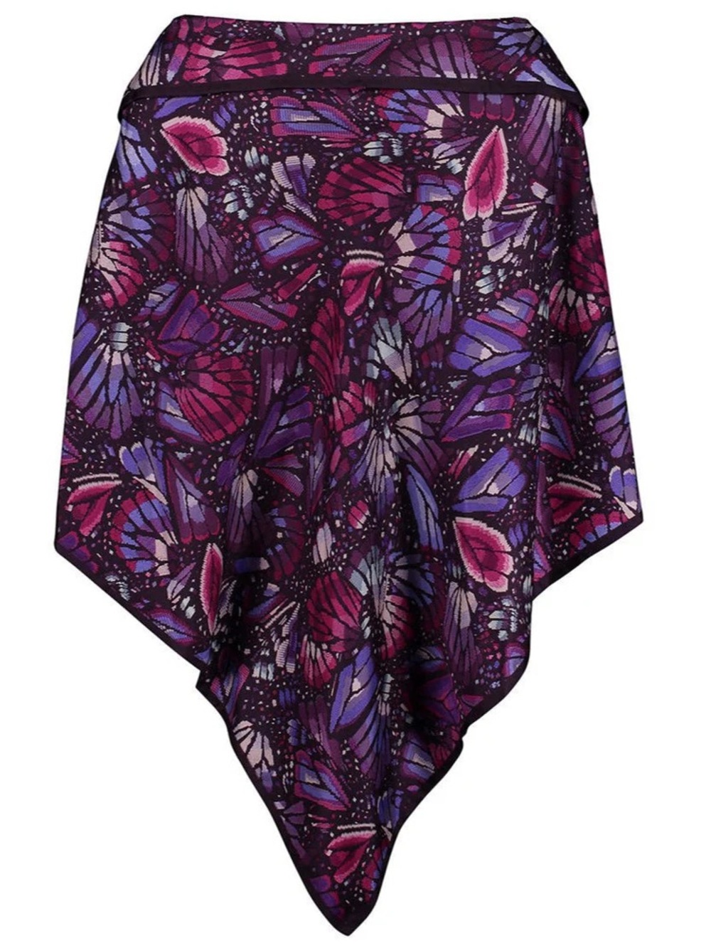 Pineda Covalin Purple Fairy Butterfly-Print 100% Silk Poncho Shrug